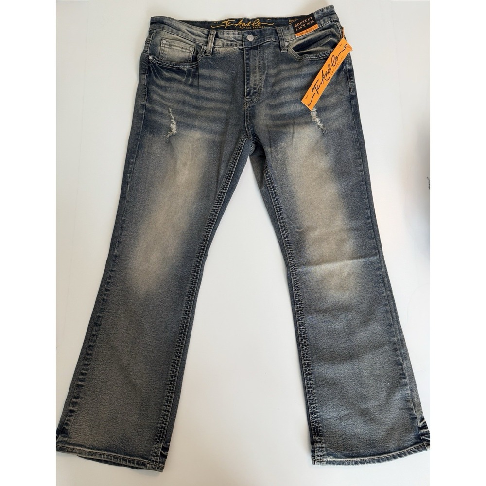 TC And Co Los Angeles Men's Bootcut 36x30 Distressed Jeans NWT